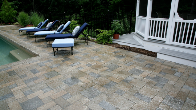 Cranston, RI gunite pool and patio with seating area.